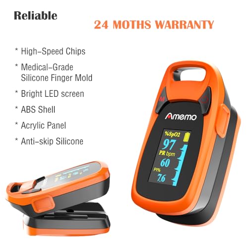 Fingertip Pulse Oximeter with Plethysmograph and Perfusion Index, include carrying case, Large OLED Digital Display Blood ...