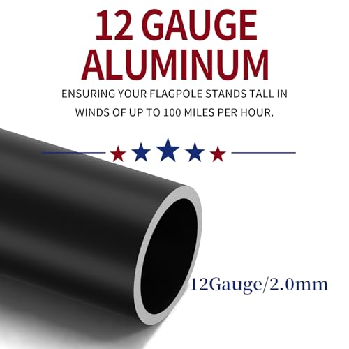 IIOPE 20FT Heavy Duty Flag Pole, 12-Gauge Aluminum, 100MPH Wind Tested | Extra Thick Residential & Commercial Flagpole Kit...