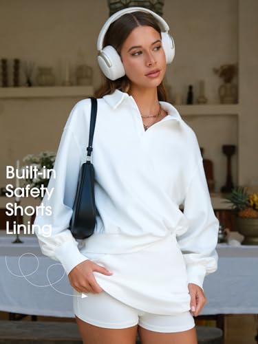 EXLURA Womens 2 Piece Sets Polo Sweatshirt Skort Set Airport Long Sleeve Matching Workout Sets Tennis Travel Spring Outfits