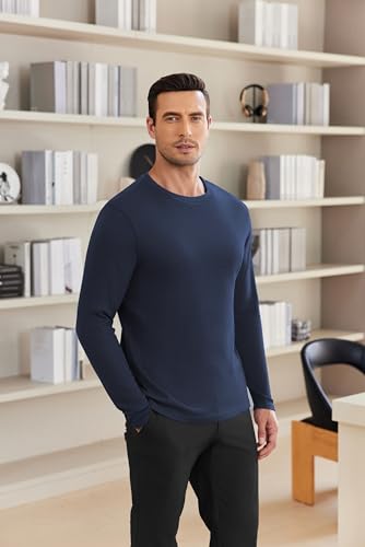 Ekouaer Men's Long Sleeve Shirts Honeycomb Waffle Pullover Sweater Crewneck Thermal Tops Lightweight Undershirts