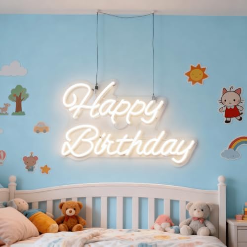 THIIXDAI Happy Birthday Neon Sign for Wall Decor, Happy Birthday Light Up Sign, Art Decoration Neon Light, Happy Birthday ...