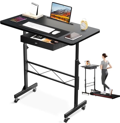 COMHOMA Small Standing Desk Adjustable Height Small Computer Desk Mobile Portable Rolling Laptop Table with Wheels 32" Com...