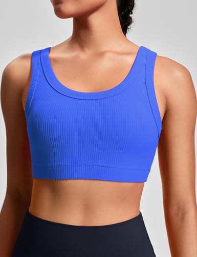 HeyNuts Ribbed Sports Bras for Women, U Back Wireless Medium Impact Workout Yoga Tops Padded with Built in Bras A-D Cups