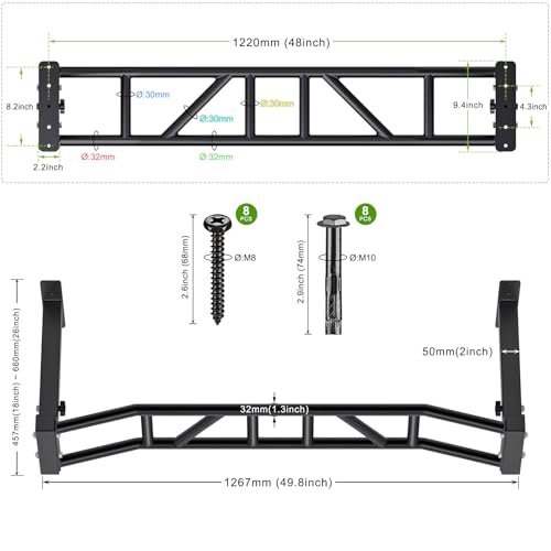 Kipika 48" Ceiling Mounted Pull Up Bar, Heavy Duty Multi-Grip Chin Up Bar,Mounted Pullup Bar, Adjustable Height, Pull Up B...