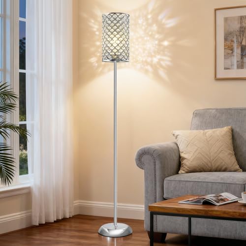 Gyrovu Elegant Silver Metal Floor Lamp, 66.5 Tall With On/Off Foot Switch, Modern Accent Light For Living Room, Bedroom, Office