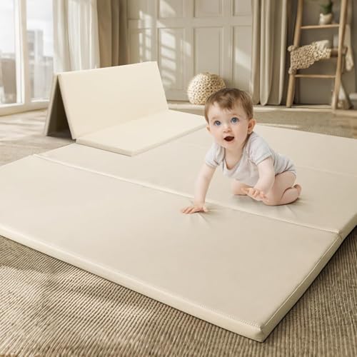 Foam Baby Play Mat: PU Leather Waterproof Kids Trifold Floor Playmat - Large Play Mat for Playpen Fodable Mattress Soft To...