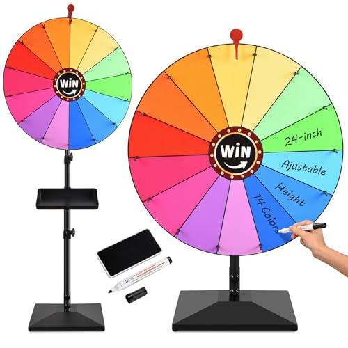 AugFir 24-inch Prize Wheel, Adjustable 32"-61" Height Desktop & Floor Stand Spinning Prize Wheel, Storable Prize Wheel Spi...