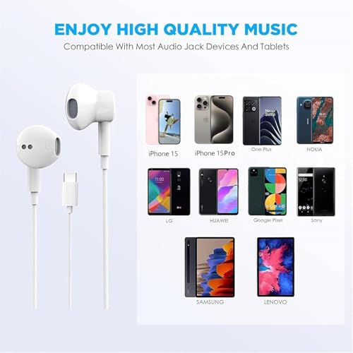 USB C Headphones for iPhone 17 16 15 Pro Max iPad Pro Type C Earbuds Wired Earphones with Mic & Remote Control Noise Cance...