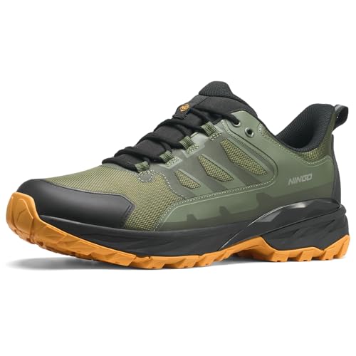 NINGO Mens Waterproof Hiking Shoes, Low Top Non Slip Trekking Hiking Sneakers, Lightweight Breathable Outdoor Trails Shoes...