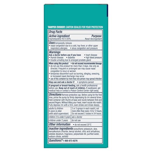 Vicks Sinex Severe Nasal Spray, Moisturizing Ultra Fine Mist with Aloe, Decongestant Medicine, Relief from Stuffy Nose Due to Cold or Allergy, Nasal Congestion & Sinus Pressure Relief, 265 Sprays x 2