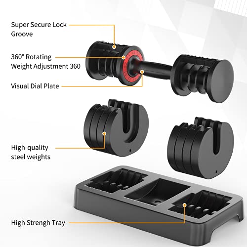 SKOK 55LB Adjustable Dumbbell Weight for Men and Women with Anti-Slip Fast Adjust Weight by Turning Handle,Black Dumbbell ...