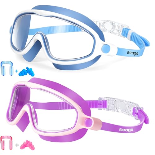 Seago Kids Goggles for Swimming 2 Pack Anti-Fog Outer Eye Fit with Wide View No Leaking UV Protection Crystal Clear Watert...