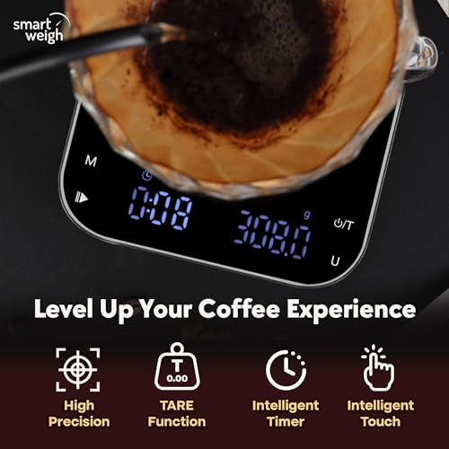 Smart Weigh Precision Coffee, Espresso & Baking Scale – 0.1g Accuracy, 3000g Capacity, Auto-Timer & LED Display