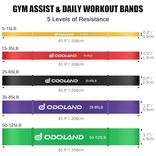 Odoland 5 Packs Pull Up Assist Bands, Pull Up Straps, Resistance Bands with Door Anchor and Handles, Stretch Mobility, Pow...