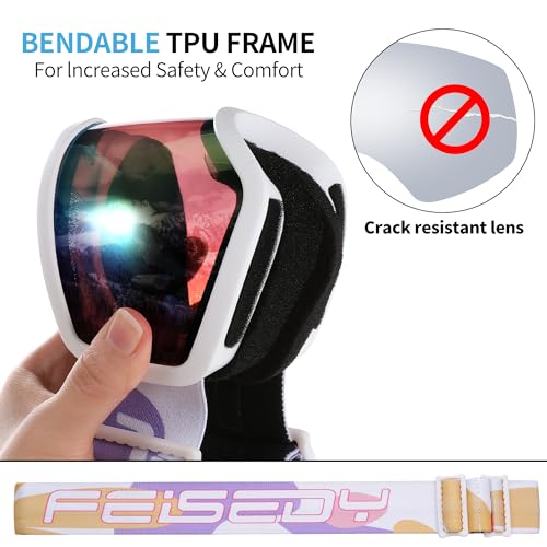 FEISEDY Kids Ski Goggles,Snowboard Goggles for Boys Girl Youth,OTG Anti Fog UV Protection Snow Goggles B0019