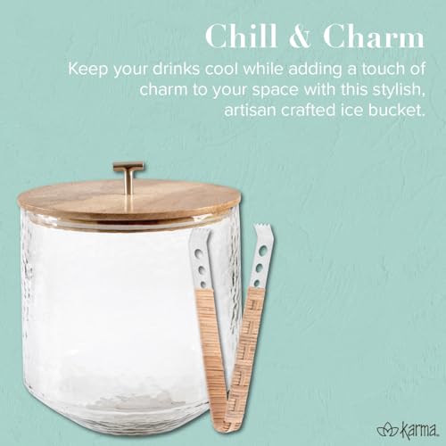 Karma, Glass Ice Bucket Airtight Lid with Tongs - 4.25L Beverage Tub Cocktail Home Bar Accessories, Wine, Beer - Chiller f...