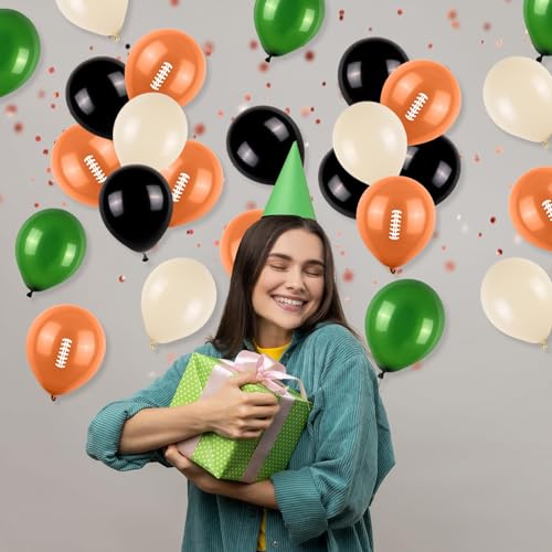 12 Inch Football Printed Party Balloons - Dark Green, Black, Beige - Boys Sports Birthday Party Decorations