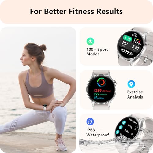 Smart Watch for Women, Answer/Make Call, AMOLED Ultra-Clear Screen Activity Trackers with Heart Rate/Sleep/SpO2 Monitor, S...
