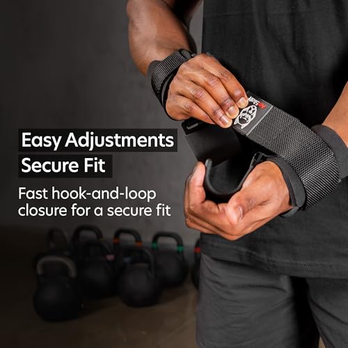 AmStaff Fitness Weight Lifting Hooks (Pair) - Gym Wrist Straps with Steel Hooks for Weightlifting, Pull-Ups, Deadlifts, St...