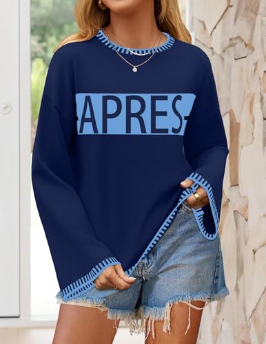 Sweaters for Women Crewneck Long Sleeve Contrast Pullover Graphic Chic Stitch Style Sweater Pullover Jumper Tops