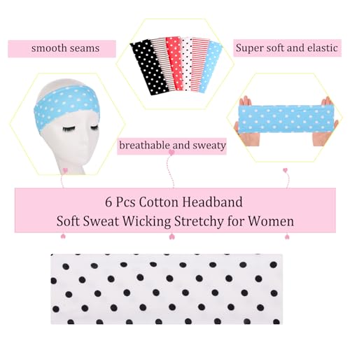 Leeven Polka Dot Headband for Women 6 Pack Non Slip Soft Elastic Floral Hairbands Soft Fabric Stripe Head Bands for Girls ...