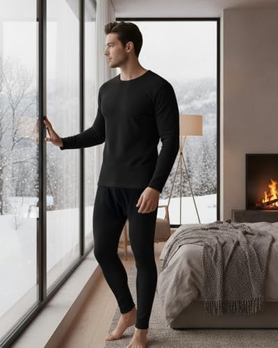 Jecery 3 Set Thermal Underwear for Men Extra Thick Fleece Lined Long Underwear Winter Base Layer Top Bottom Cold Weather