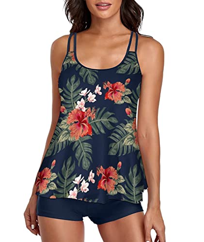 Urchics 2026 Women Two Piece Tankini Swimsuit Tummy Control Plus Size Long Torso Top and High Waisted Boyshorts Bathing Suits