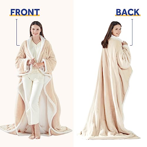 Sealy Electric Blanket Wearable with Foot Pocket, Electric Snuggle Blanket with Sleeves, Flannel & Sherpa Heating Throw wi...