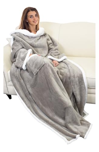 Catalonia Sherpa Wearable Blanket with Sleeves Arms, Comfy Sleeved TV Wrap Blanket, Large Snuggly Throw for Women and Men,...