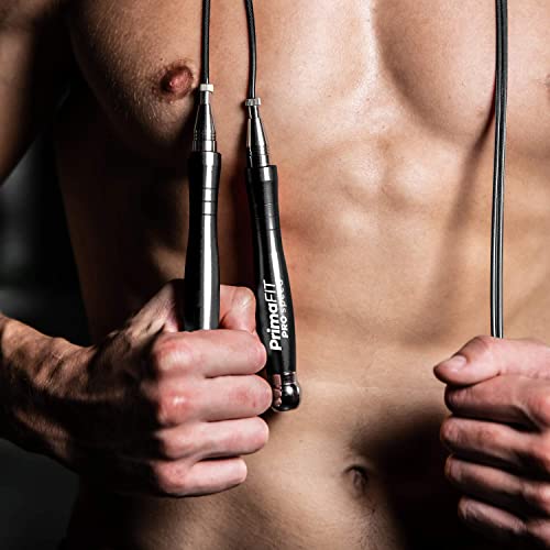 PrimaFIT Jump Rope Pro Speed Skipping Rope Adjustable Adult Jumping Rope Weighted Aluminium Handles for Double Dutch Boxin...