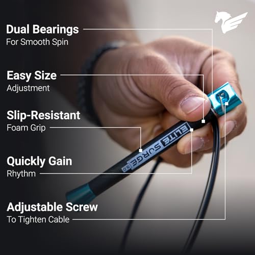 Elite Jumps Surge 3.0 Professional Speed Rope for Double Unders - Patented Dual Bearing Ultra Light-Weight Handle for Prem...