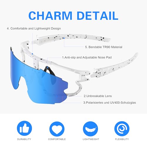 Fanshen Polarized Sports Sunglasses for Men Women, Baseball Softball Sun Glasses for Youth Womens Cycling, Running, Mounta...