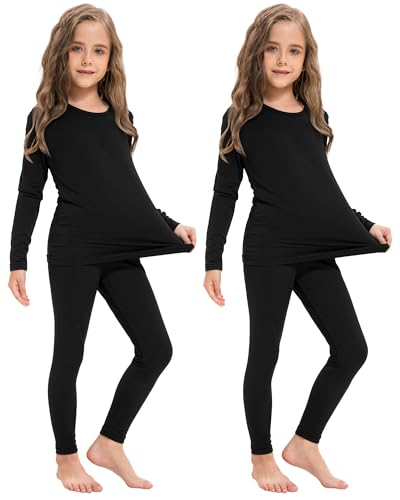 Silkfly 2 Pack Girls Thermal Underwear Set Fleece Lined Thermals Top and Bottom Base Layer for Girls Winter