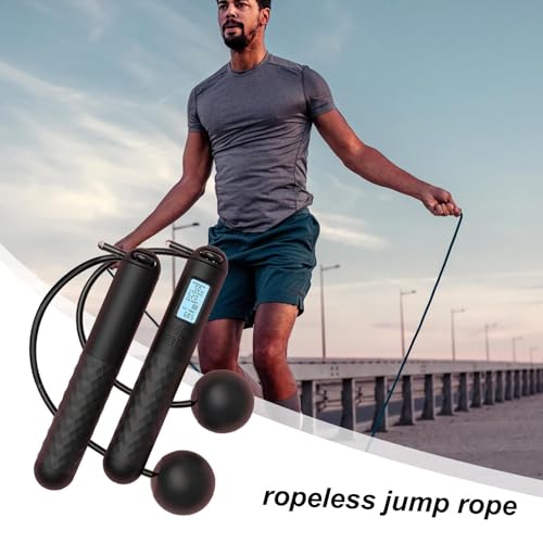 ropelless Jump Rope – Digital Counter Skipping Rope | Ball‑Weighted Cableless Jump Cord With Adjustable Non‑Slip Handles, ...