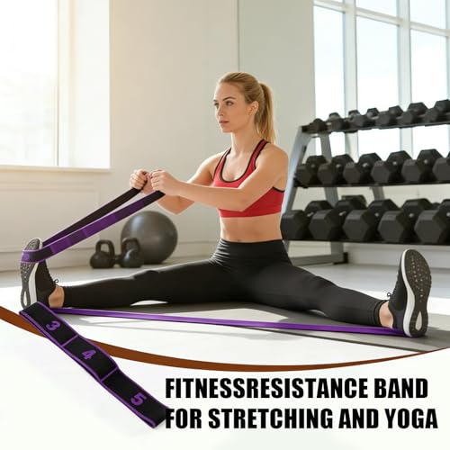 Elastic Yoga Stretching Strap with Loops, 3Pcs Yoga Strap Numbered Resistance Band 8 Segment Pilates Stretching Band for P...