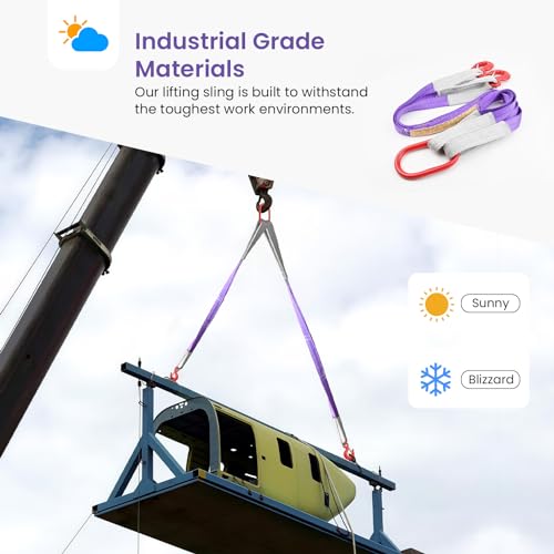 Lifting Slings Straps with Hooks - 3.3 FT, 4409LB Pounds Capacity, Polyester Bridle Sling, Heavy Duty Two Leg Rigging Stra...