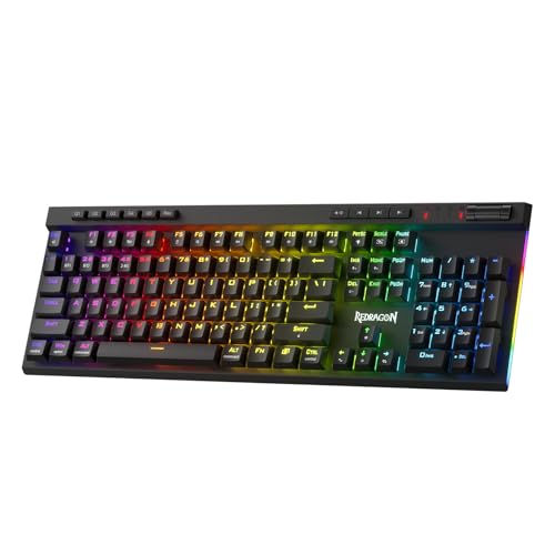 Redragon K580 PRO Wireless RGB Gaming Keyboard, 3-Modes 104 Keys Mechanical Keyboard w/Hot-Swap Socket, Dedicated Media Co...