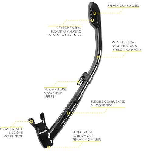 Cressi Adult Diving Dry Snorkel with Splash Guard and Top Valve - Supernova Dry: Designed in Italy