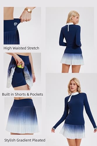 AFZ Two Pieces Tennis Skirt Set for Women Long Sleeve Zip Back Top & High Waisted Pleated Skirt Outfits for Golf,Pickleball