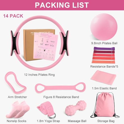 NITMTYOU Home Pilates Essentials Kit for Women - Complete Set with 9" Yoga Ball, Figure 8 Resistance Band, Pilates Bands, ...