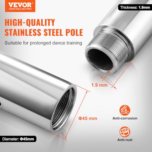 VEVOR Professional Dancing Pole, Spinning Static Dancing Pole Kit, Portable Removable Pole, 45mm Heavy-Duty Stainless Stee...