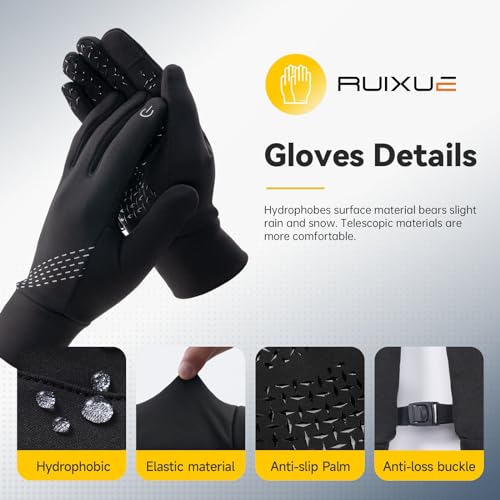 RUIXUE Thermal Gloves for Men Women, Winter Windproof Anti-Slip Touch Screen Running Gloves for Driving Riding Cycling Hik...