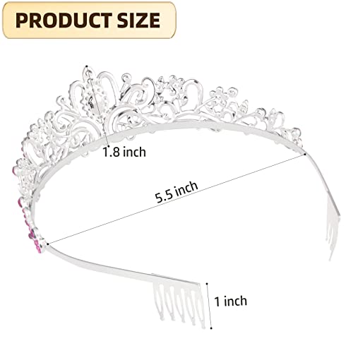Tiaras for Women, Pink Crystal Crowns Princess Tiara with Comb Rhinestone Hair Accessories Halloween Christmas Birthday We...