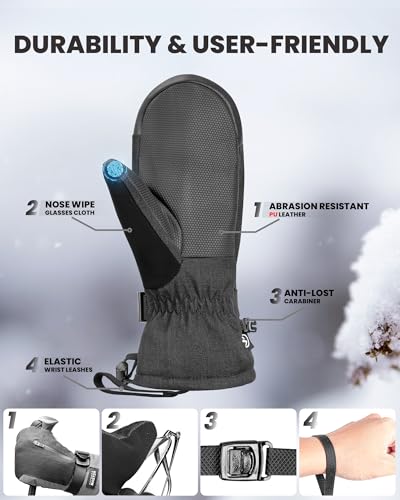 OutdoorMaster Ski Snow Mittens for Women & Men, Thermal Snowboard Ski Gloves Screen Touch, Warm Winter Anti-Slip Waterproo...