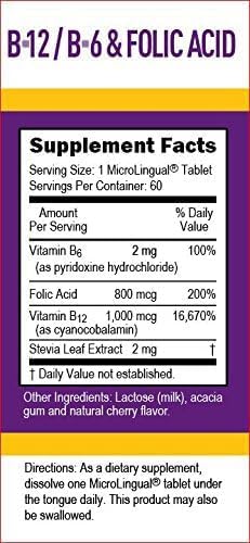 Superior Source No Shot Vitamin B-12 Cyanocobalamin 1000 mcg, B-6, Folic Acid 800 mcg - Support Brain & Heart Health - Aids Natural Energy Levels - 60 Sublingual Dissolving Tablets
