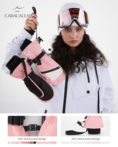 Caracaleap Winter Ski Mittens for Men Women Cold Weather- Warm Snowboard Mittens Gloves Waterproof Snow Sports Mitts Gloves