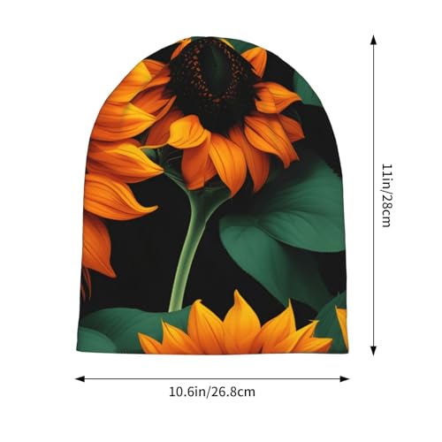 bnvaab Orange Sunflower Wallpaper Print Beanie Hat for Men and Women Stretchy Slouchy Winter Warm Cap Headwear Accessory