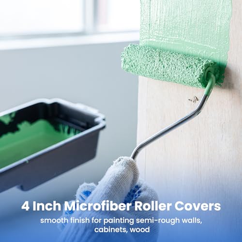Mister Rui Microfiber Paint Roller Covers 4 Inch, 40 Pack Small Paint Roller Covers with Roller Frame Kit, Mini Paint Roll...