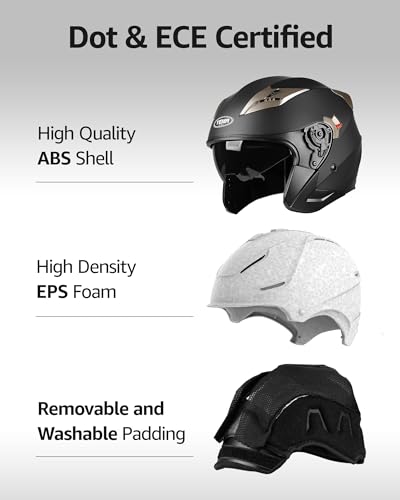 YEMA Open Face Motorcycle Helmets, DOT Approved 3/4 Moped Helmet Dual Visor Quick Release Buckle, Helmets for Adults Motor...