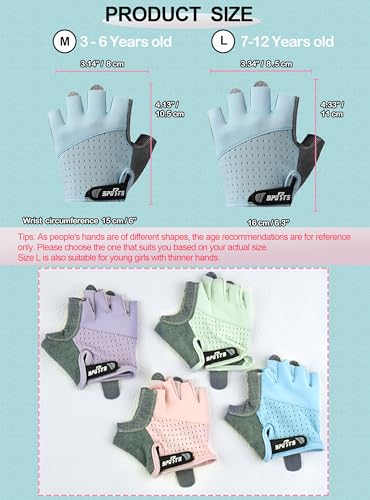 Bawnhaw Kids Fingerless Cycling Gloves Non-Slip Bike Gloves for Youth Girls Boys 3-12T, Breathable Gloves for Skating Scooter